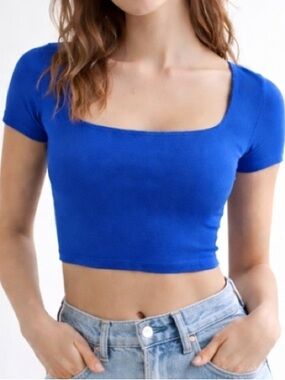 Zara Blue Square Neck Crop Top